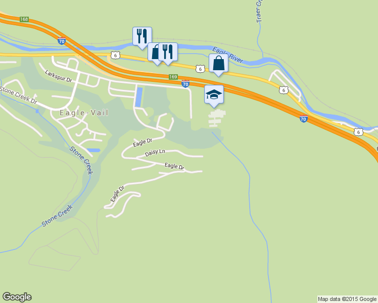 map of restaurants, bars, coffee shops, grocery stores, and more near 225 Daisy Ln in Vail