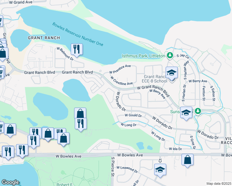 map of restaurants, bars, coffee shops, grocery stores, and more near 6700 West Dorado Drive in Denver