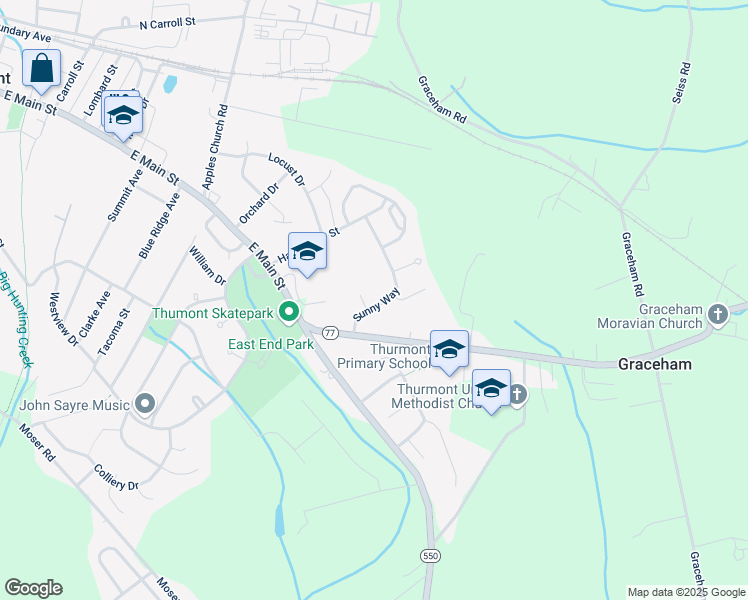 map of restaurants, bars, coffee shops, grocery stores, and more near 13 Sunny Way in Thurmont