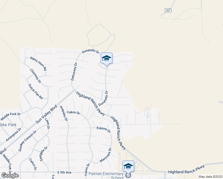 map of restaurants, bars, coffee shops, grocery stores, and more near 7369 Dali Court in Sun Valley