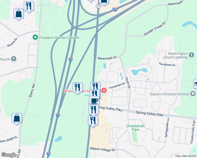 map of restaurants, bars, coffee shops, grocery stores, and more near 2960 Asbury Ct in Miamisburg