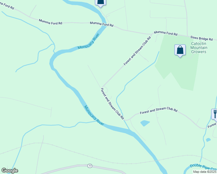 map of restaurants, bars, coffee shops, grocery stores, and more near 8500 Forest and Stream Club Road in Keymar