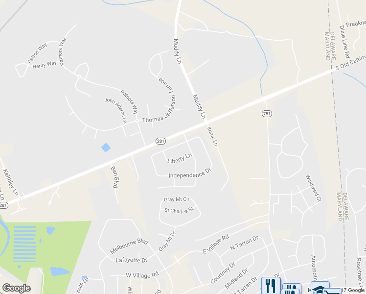 map of restaurants, bars, coffee shops, grocery stores, and more near 103 Independence Drive in Elkton