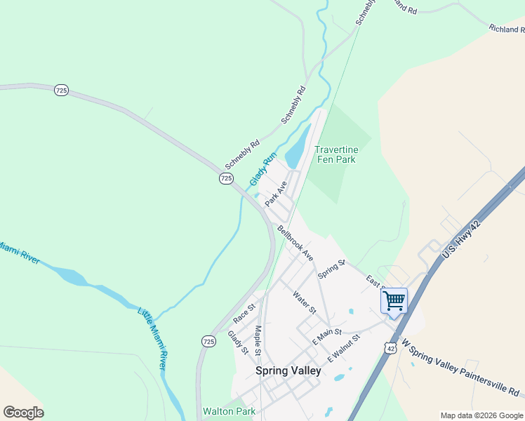 map of restaurants, bars, coffee shops, grocery stores, and more near 1830 Ohio 725 in Spring Valley