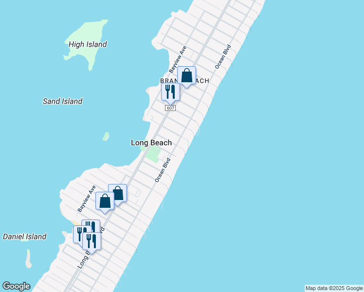 map of restaurants, bars, coffee shops, grocery stores, and more near 6605 Ocean Boulevard in Beach Haven