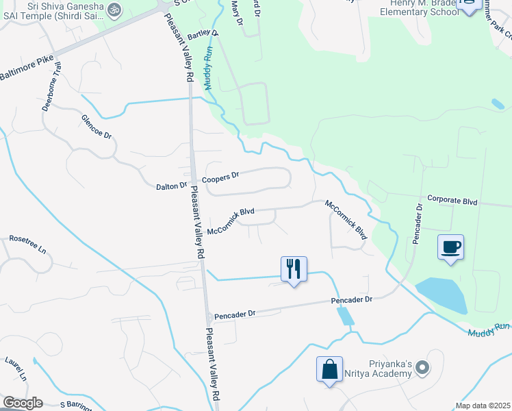 map of restaurants, bars, coffee shops, grocery stores, and more near 122 McCormick Boulevard in Newark