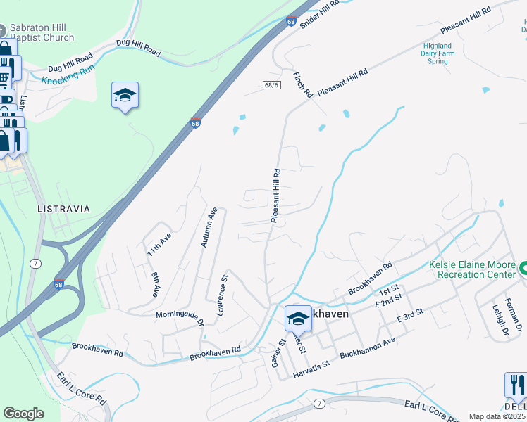 map of restaurants, bars, coffee shops, grocery stores, and more near 23 Pleasant Ridge Lane in Morgantown