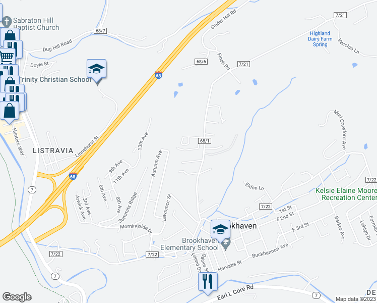 map of restaurants, bars, coffee shops, grocery stores, and more near 29 Pleasant Ridge Lane in Morgantown
