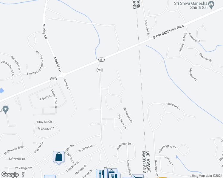 map of restaurants, bars, coffee shops, grocery stores, and more near 1000 Spyglass Drive in Elkton