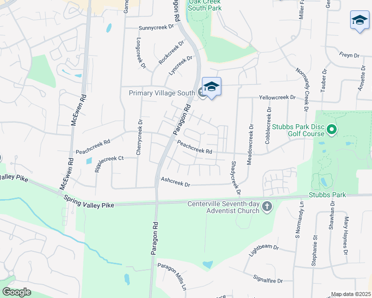 map of restaurants, bars, coffee shops, grocery stores, and more near 8615 Sea Pines Lane in Dayton