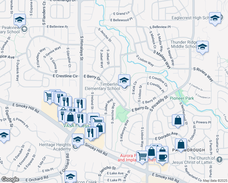 map of restaurants, bars, coffee shops, grocery stores, and more near 5517 South Killarney Street in Centennial