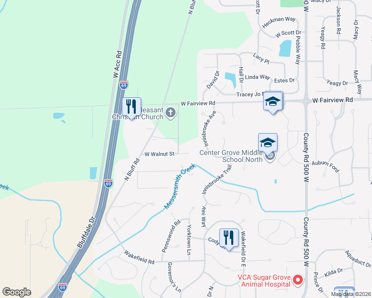 map of restaurants, bars, coffee shops, grocery stores, and more near 5488 West Walnut Street in Greenwood