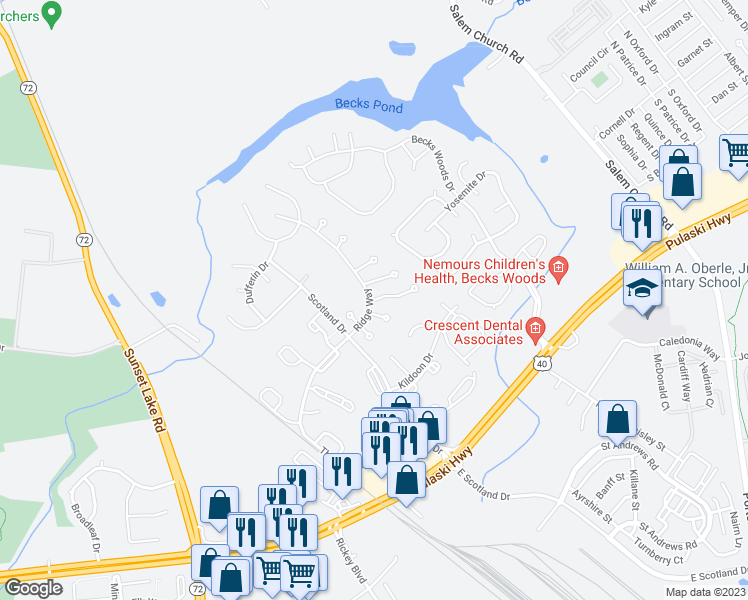 map of restaurants, bars, coffee shops, grocery stores, and more near 49 Willow Place in Newark