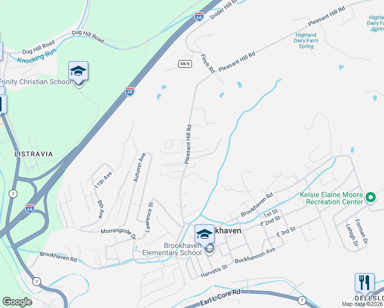 map of restaurants, bars, coffee shops, grocery stores, and more near 118 Park Place Drive in Morgantown