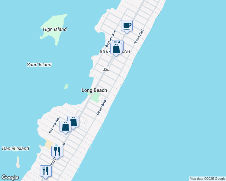 map of restaurants, bars, coffee shops, grocery stores, and more near 6605 Ocean Boulevard in Beach Haven