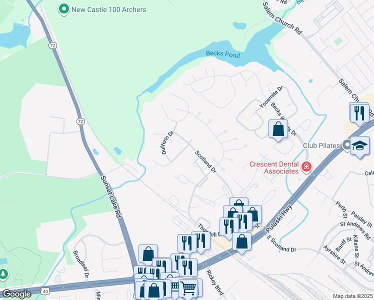map of restaurants, bars, coffee shops, grocery stores, and more near 102 Hedgewick Drive in Newark