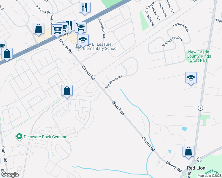 map of restaurants, bars, coffee shops, grocery stores, and more near 4 Foxfield Court in Bear