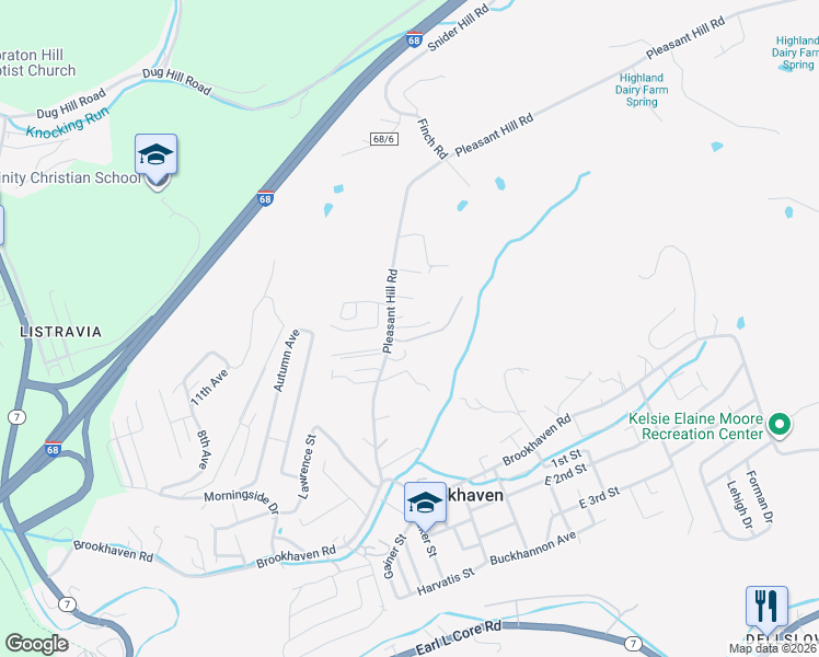 map of restaurants, bars, coffee shops, grocery stores, and more near Park Place Drive in Brookhaven