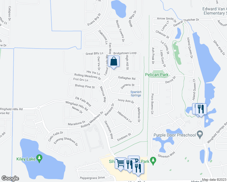 map of restaurants, bars, coffee shops, grocery stores, and more near 2419 Westfall Road in Sparks