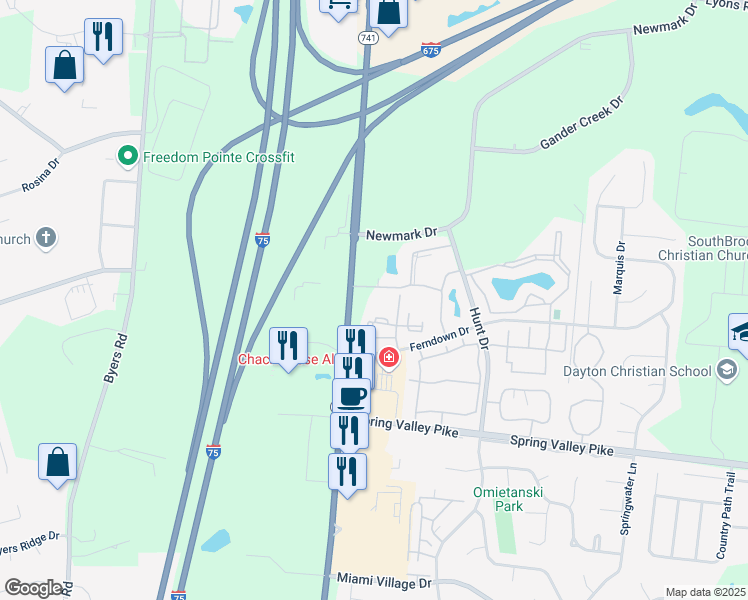 map of restaurants, bars, coffee shops, grocery stores, and more near 2960 Asbury Court in Miamisburg
