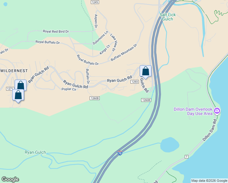 map of restaurants, bars, coffee shops, grocery stores, and more near 75 Salt Lick Place in Silverthorne