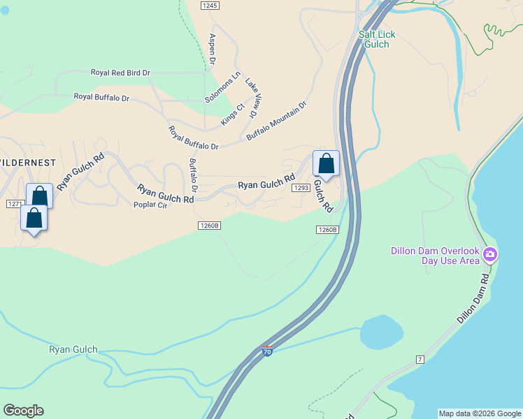 map of restaurants, bars, coffee shops, grocery stores, and more near 75 Salt Lick Place in Silverthorne