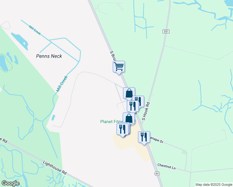 map of restaurants, bars, coffee shops, grocery stores, and more near 645 Greenwood Avenue in Pennsville Township
