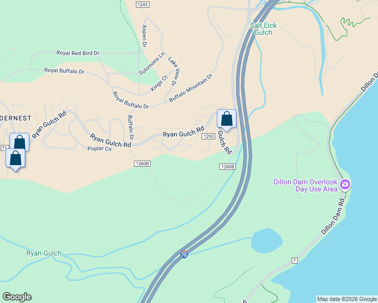 map of restaurants, bars, coffee shops, grocery stores, and more near 68 Salt Lick Court in Silverthorne