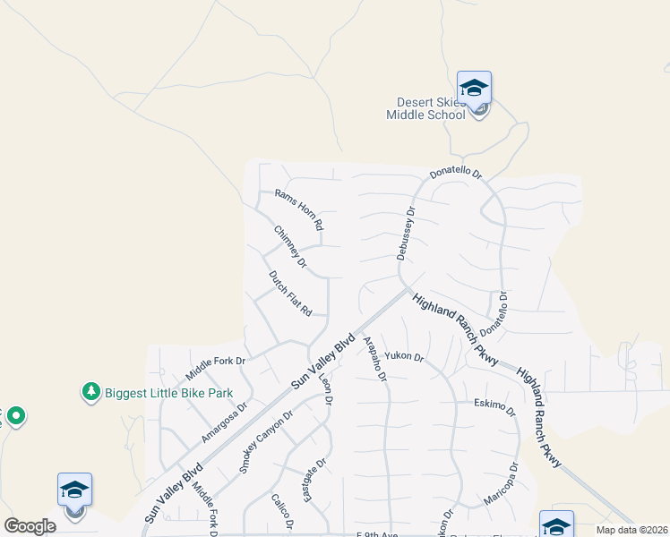 map of restaurants, bars, coffee shops, grocery stores, and more near 6260 Chimney Drive in Sun Valley