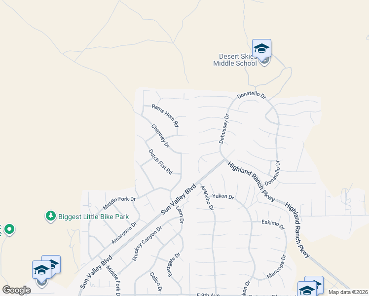 map of restaurants, bars, coffee shops, grocery stores, and more near 6260 Chimney Drive in Sun Valley