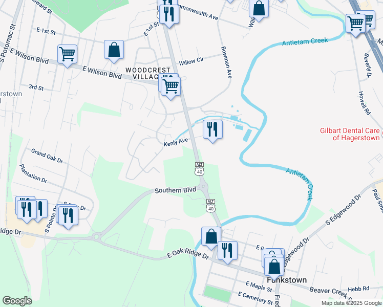 map of restaurants, bars, coffee shops, grocery stores, and more near 1203 Frederick Street in Hagerstown