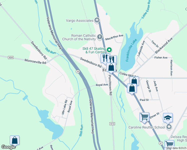 map of restaurants, bars, coffee shops, grocery stores, and more near 51 Philip Avenue in Franklin