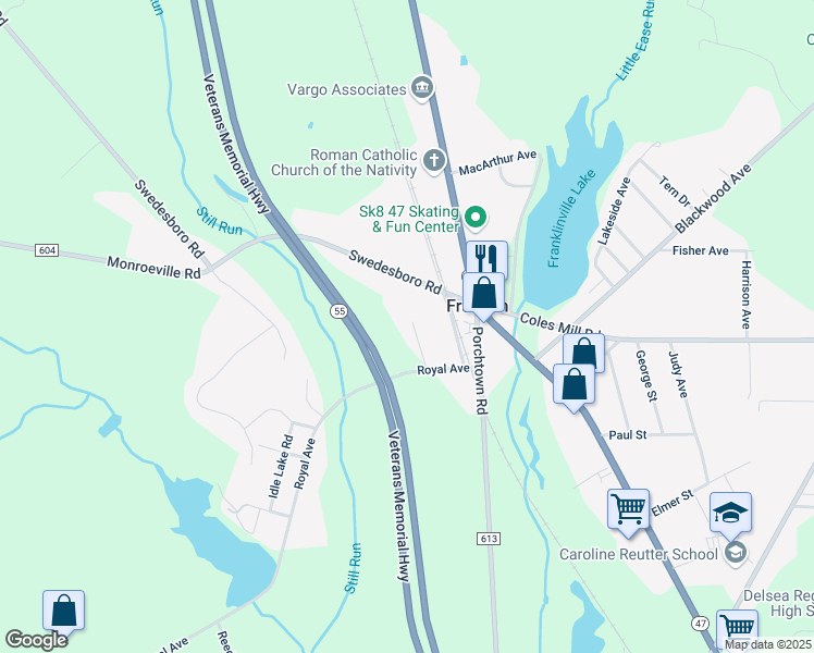 map of restaurants, bars, coffee shops, grocery stores, and more near 51 Philip Avenue in Franklin