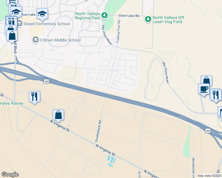 map of restaurants, bars, coffee shops, grocery stores, and more near 8898 Wolf Moon Drive in Reno