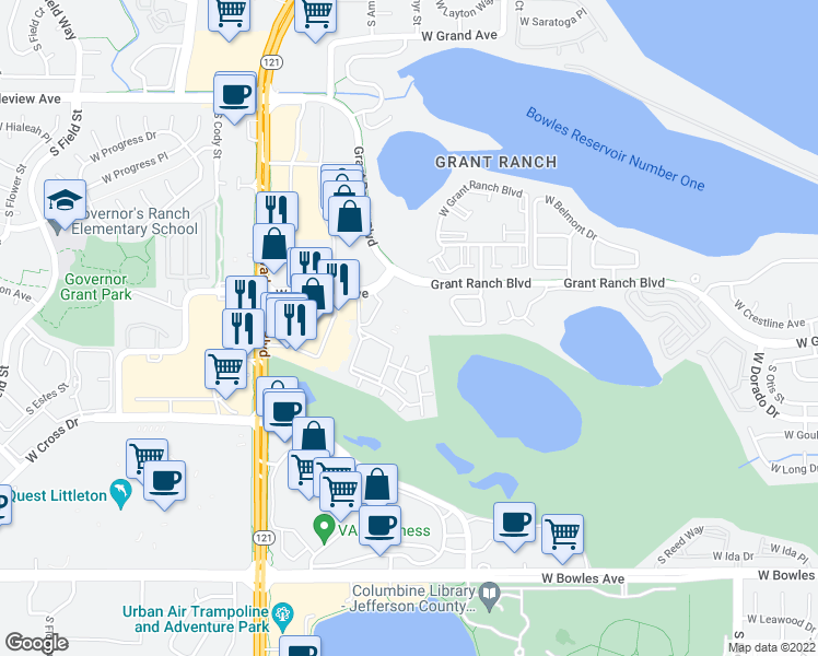 map of restaurants, bars, coffee shops, grocery stores, and more near 16 in Denver