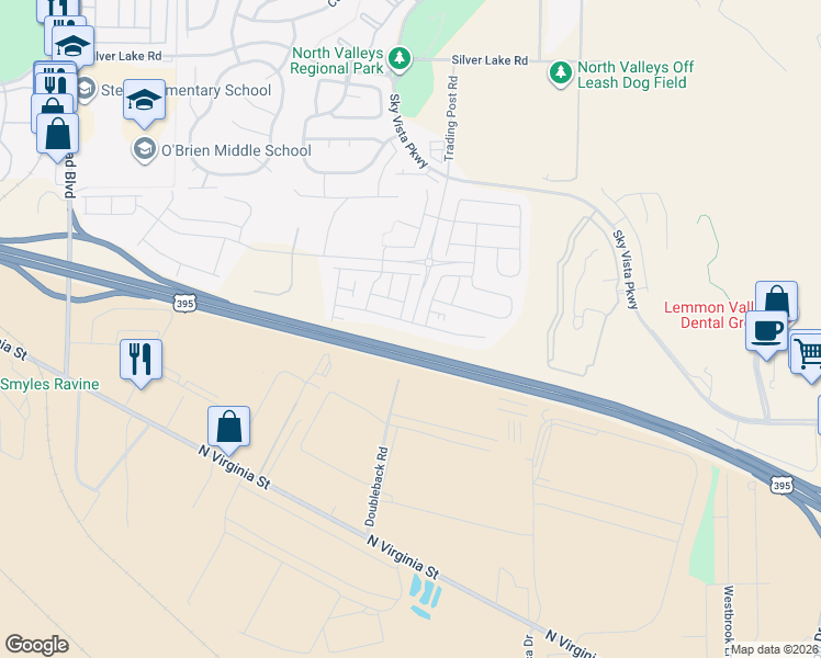 map of restaurants, bars, coffee shops, grocery stores, and more near 8898 Wolf Moon Drive in Reno