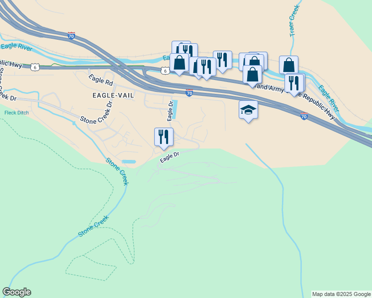 map of restaurants, bars, coffee shops, grocery stores, and more near 211 Eagle Drive in Avon