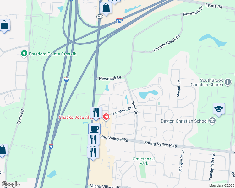 map of restaurants, bars, coffee shops, grocery stores, and more near 2521 Steeplechase Dr in Miamisburg