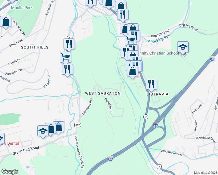 map of restaurants, bars, coffee shops, grocery stores, and more near 159 Johns St in Morgantown