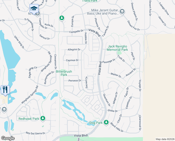 map of restaurants, bars, coffee shops, grocery stores, and more near 7015 Cinder Village Drive in Sparks