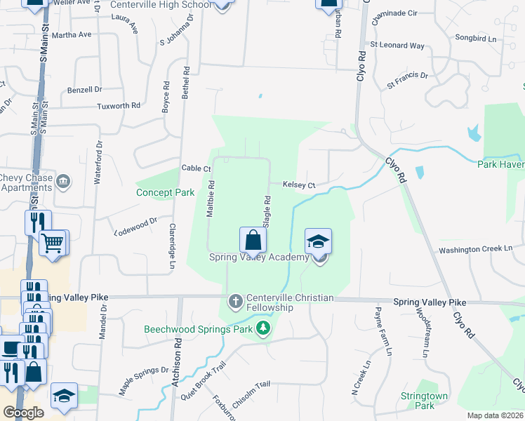 map of restaurants, bars, coffee shops, grocery stores, and more near 8716 Slagle Road in Dayton