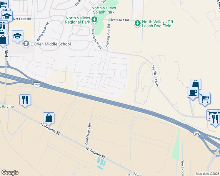 map of restaurants, bars, coffee shops, grocery stores, and more near 8898 Wolf Moon Drive in Reno