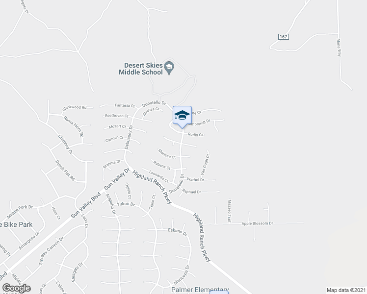 map of restaurants, bars, coffee shops, grocery stores, and more near 7422 Baroque Court in Sun Valley