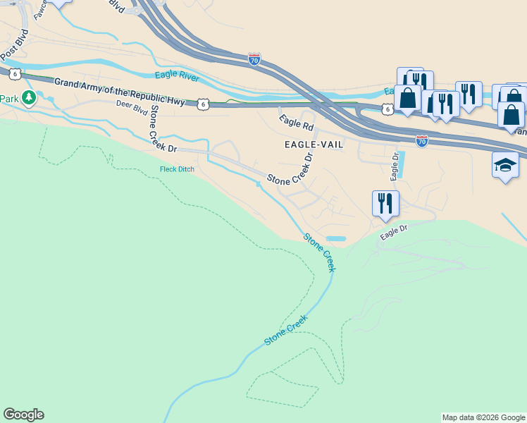 map of restaurants, bars, coffee shops, grocery stores, and more near 308 Elk Lane in Avon