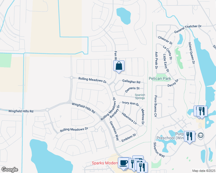 map of restaurants, bars, coffee shops, grocery stores, and more near 7000 Rolling Meadows Drive in Sparks