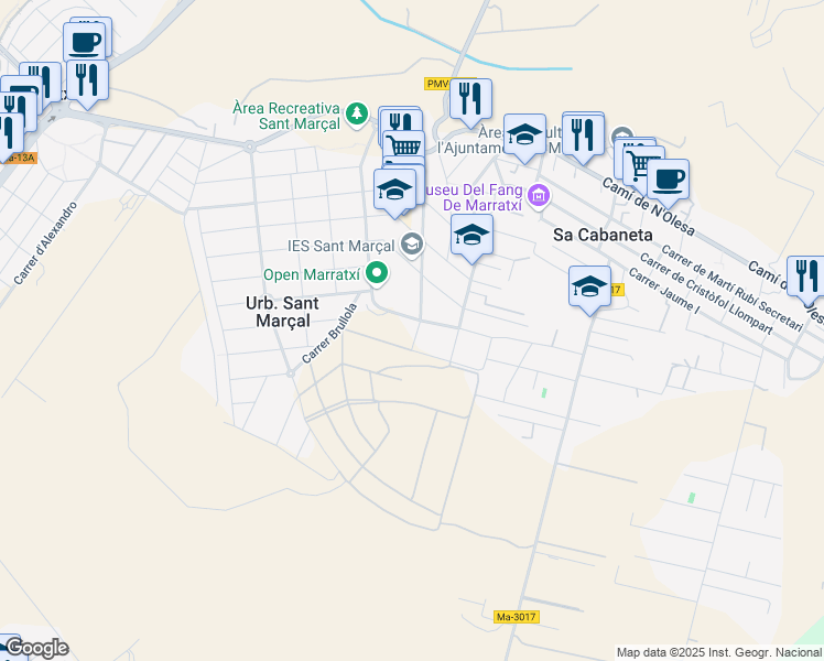 map of restaurants, bars, coffee shops, grocery stores, and more near 52 Avinguda Bàrbara de Verí in Marratxinet