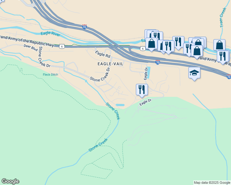 map of restaurants, bars, coffee shops, grocery stores, and more near 54 Beaver Road in Vail