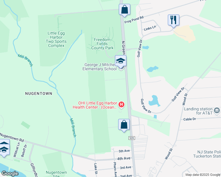 map of restaurants, bars, coffee shops, grocery stores, and more near 151 9th Avenue in Little Egg Harbor Township