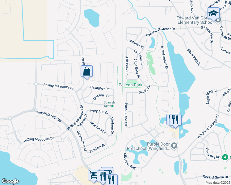 map of restaurants, bars, coffee shops, grocery stores, and more near 7042 Woodward Road in Sparks