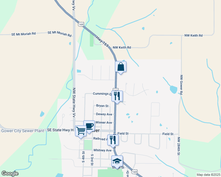 map of restaurants, bars, coffee shops, grocery stores, and more near 100 Cummings Drive in Gower